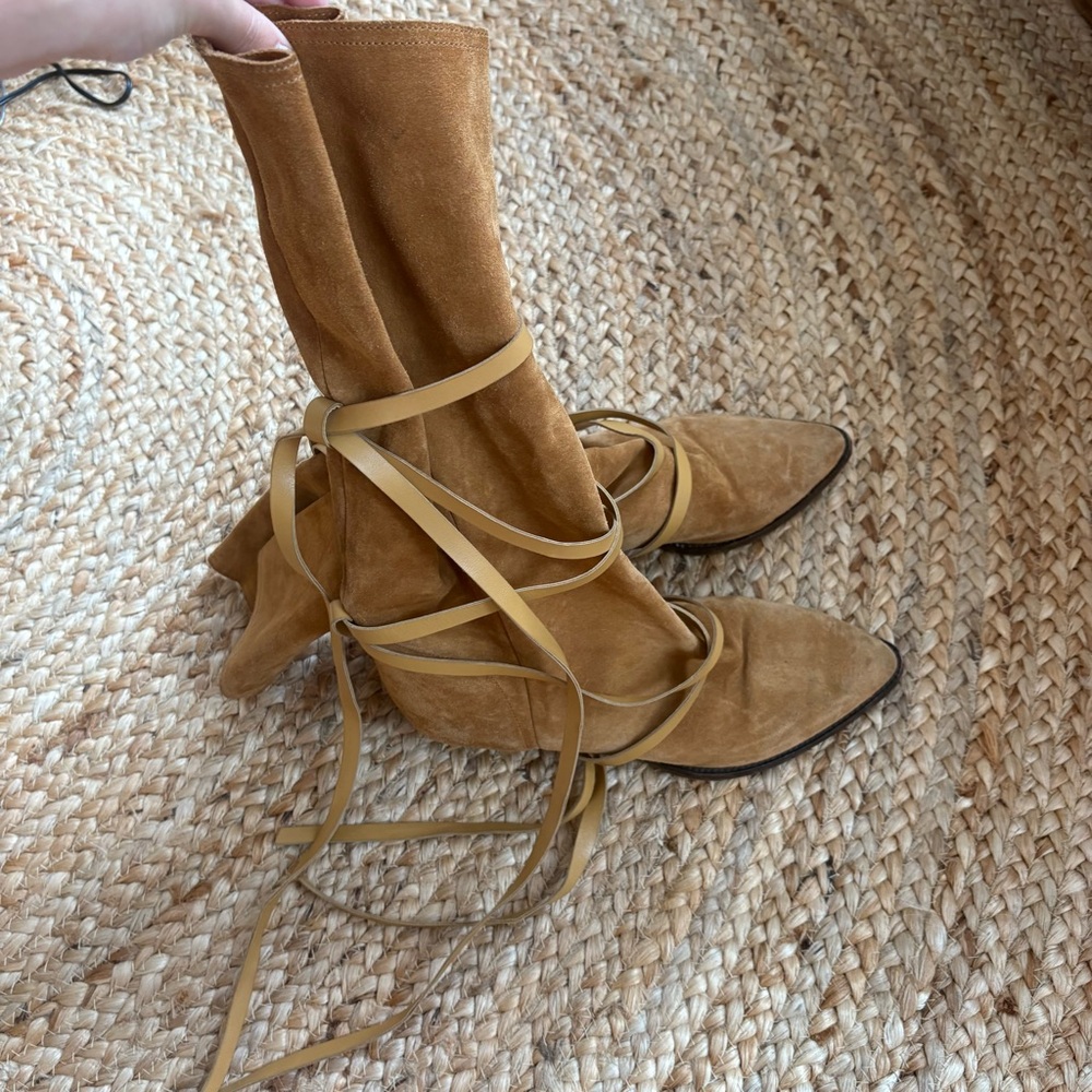 Isabel Marant brown suede tie up leather boots